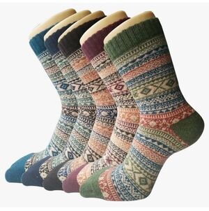 5 Pair Women's Patterned Wool Blend Socks